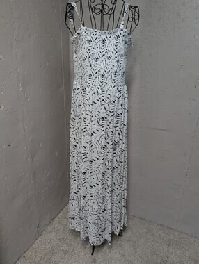 Ophelia Roe Black White Smocked Maxi Dress abstract  print